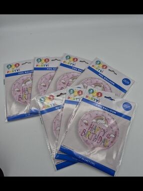 7 Pink 'Happy Birthday' Foil Balloon - Unicorn Design NIP
